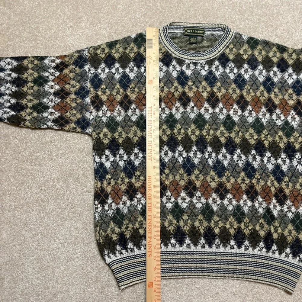 Vtg Croft & Barrow Sweater Men Large Multicolor Argyle Knit Grandpa Crewneck 90s